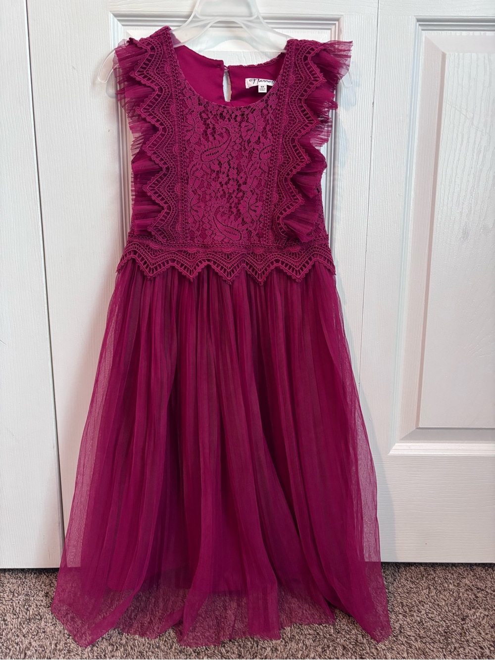 Nannette Girls' Fuchsia Lace & Tulle Ruffle Dress